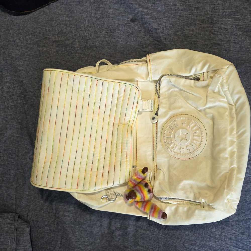 Kipling Cream Backpack with Colorful Accents